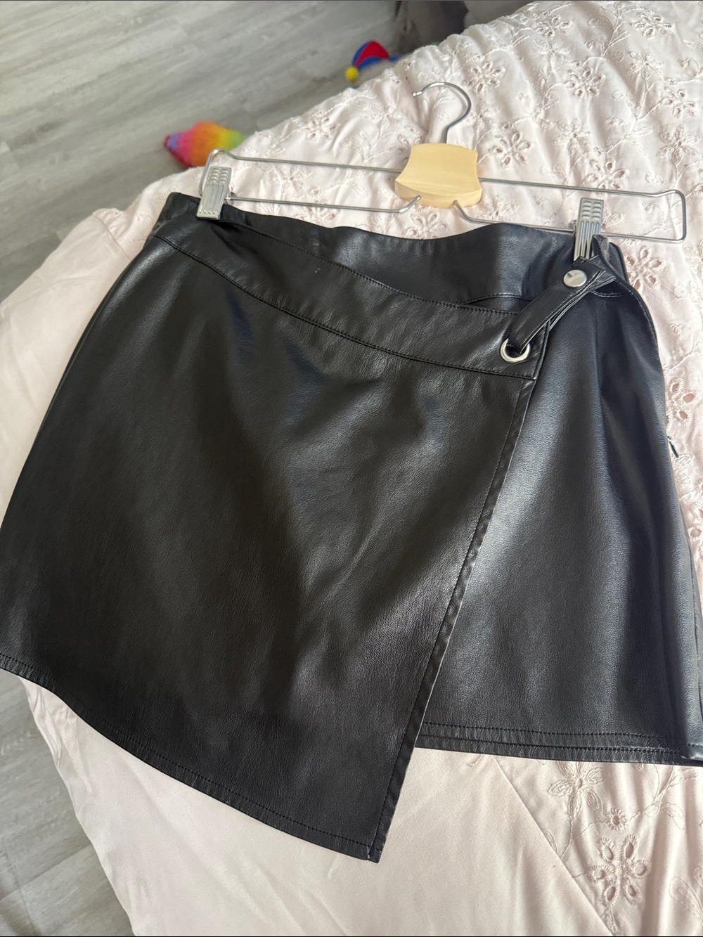Forever 21 Black Faux Leather Asymmetrical Wrap Skirt